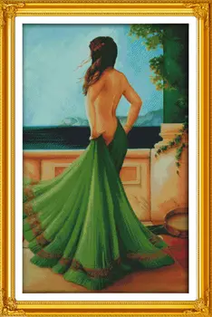 

The lady in green dress Printed on Canvas DMC Counted Chinese Cross Stitch Kits printed Cross-stitch set Embroidery Needlework