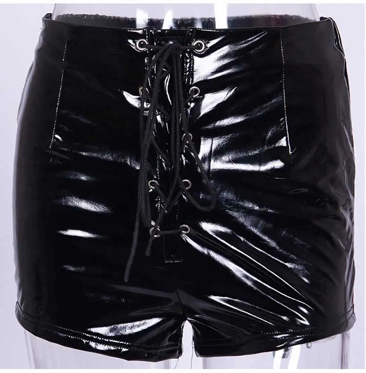 Женские 2019 сексуальные шорты из искусственной кожи черные красные узкие укороченные штаны с высокой талией для ночного клуба кружевные