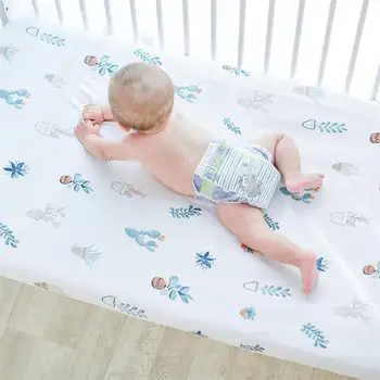 

100% Cotton Crib Fitted Sheet Soft Breathable Baby Bed Mattress Cover Cartoon Newborn Bedding For Mini Cot Print Sheets