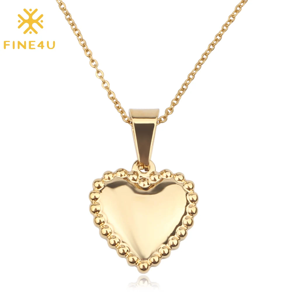 

FINE4U N167 Simple Gold Color Heart Pendant Necklaces Stainless Steel Link Chain Necklace For Women Girls Wedding Gifts