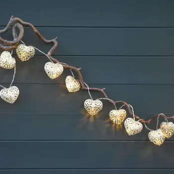 

20 Metal Heart Battery Operated LED Fairy Lights String 3.3M for Wedding Party Christmas Holiday Decoration Tree Indoor Use.