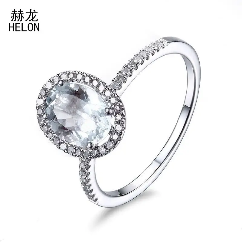 Certified Oval Aquamarine Gemstone Rings Solid 10K White Gold Engagement Diamonds Rings For Women Wedding Trendy Fine Jewelry