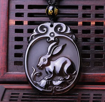 

The new light spot genuine ice Obsidian twelve zodiac rabbit ms.man peace pendant year of fate
