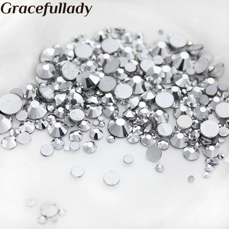 Mix Sizes Nail Rhinestones Silver Flat Back Non Hotfix Rhinestone