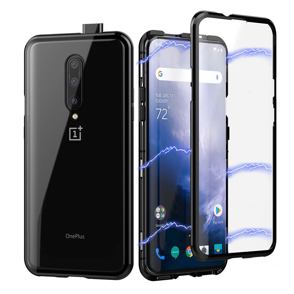 Роскошный двухсторонний стеклянный металлический магнитный чехол для Oneplus 7 Pro
