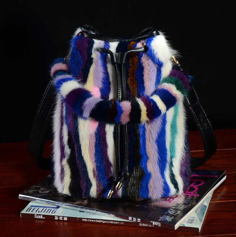 

New Women Shoulder Bag Brand Designer Genuine Leather Autumn Winter Bags real Mink hair fur handbags Skin Crossbody warm bag