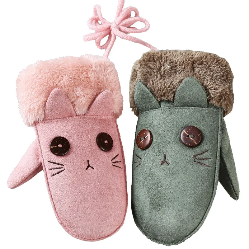 

LOLIRYZ Winter Gloves Girls Boy Children Suede Cartoon Lovely Full Finger Warm Mittens Kids Cute Cat Rabbit Gloves