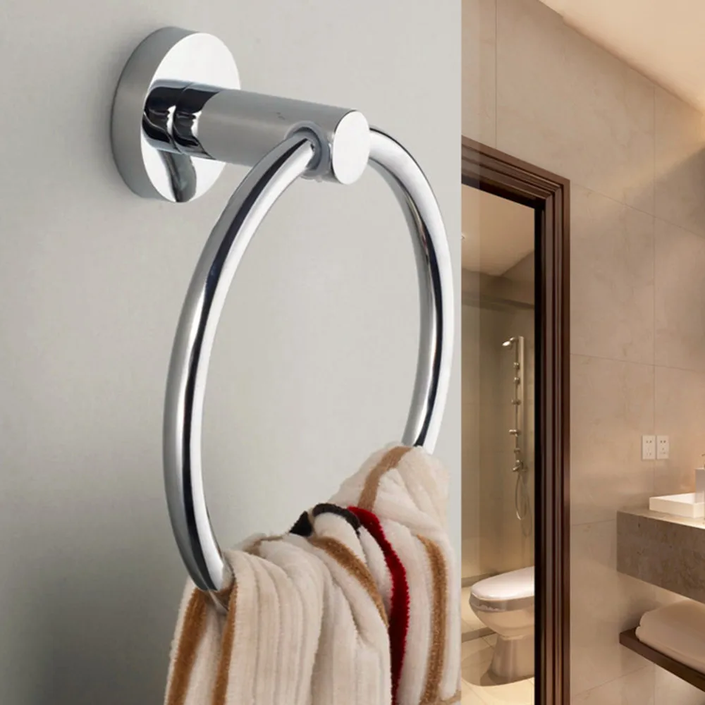 anti-rust Round Hand Wall Mounted Towel Holder Ring Rack Bathroom Kitchen 