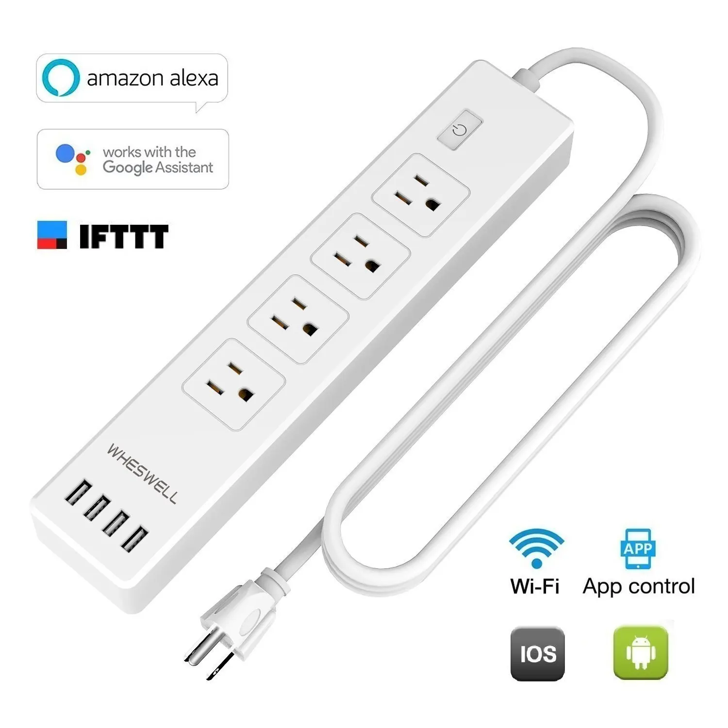 

WiFi Smart Power Strip Surge Protector 4 USB Port,4 US Plug Compatible with Alexa/Google Home Timing Functio Remote Control
