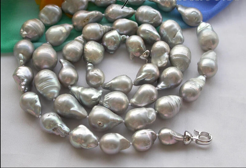 

Free shipping >>>>>z4124 33inch 19mm nature gray drip baroque KESHI REBORN PEARL NECKLACE
