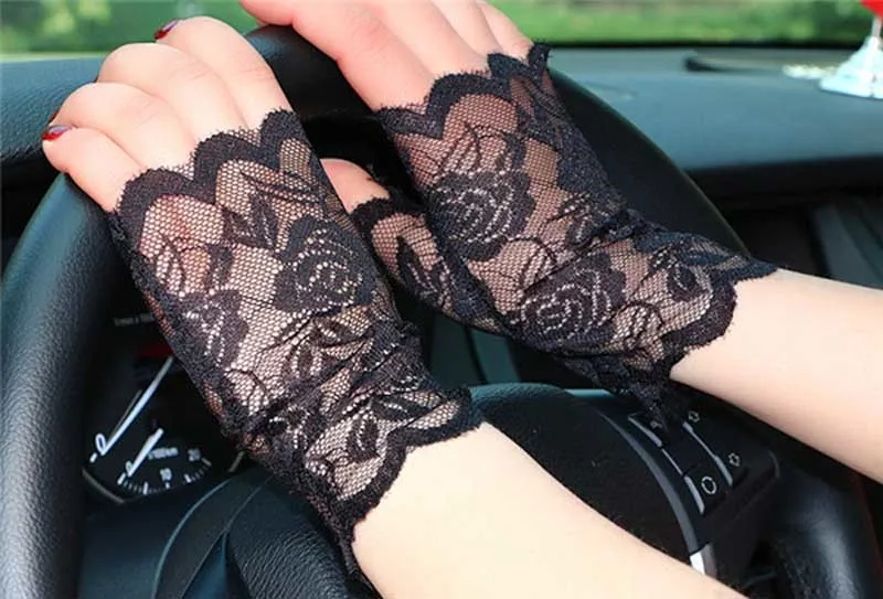 Горячие женские сексуальные кружевные солнцезащитные перчатки без пальцев анти-УФ Вечерние перчатки