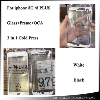

100pcs/lot by DHL Cold Press Outer Glass with Middle Frame Bezel + OCA together For iPhone 8G/8plus Front Glass Lens with Frame
