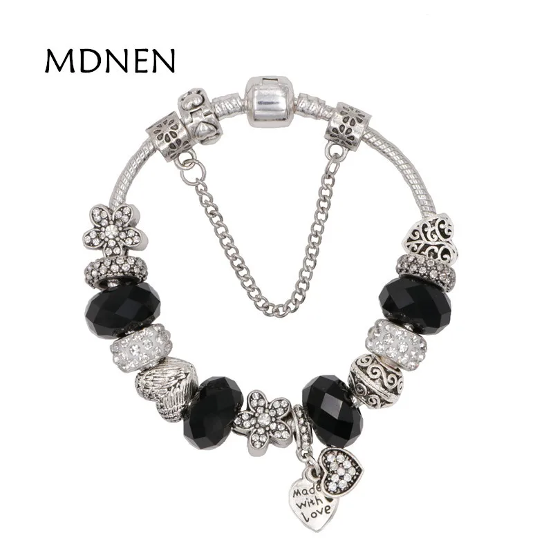 

MDNEN High Quality Noble Pretty Silver plated Crystal Bead DIY Charm Pandora Bracelet For Women gift party jewelry Drop Shipping