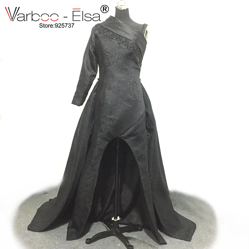 Varboo_elsa Дубай Абаи кафтан одно плечо вечернее платье Black Satin платье для выпускного вечера спереди Разделение Бисер Съемный Поезд вечерние
