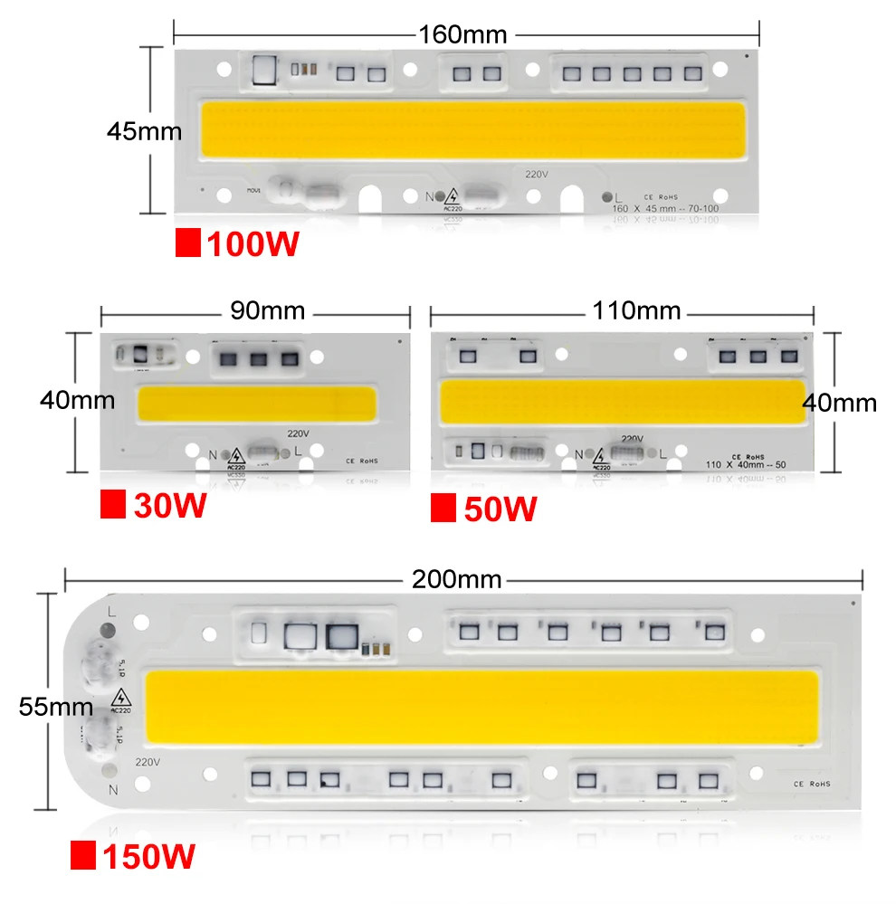 Светодиодный COB чип лампа 30 Вт 50 Вт 100 Вт 150 Вт AC220V IP65 Smart IC подходит для DIY светодиодный прожектор белый теплый белый светодиодный объектив для светодиодный COB ламп