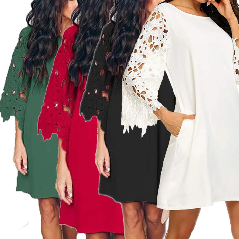 Черное Кружевное лоскутное шифоновое платье уличная женская одежда vestidos kleider плюс размер sukienka модная Свободная Женская одежда
