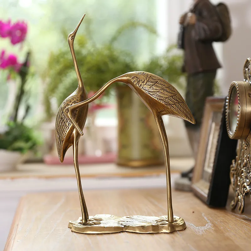 21*31CM Pure Copper Sculpture Crane Desktop Home Decoration Gift 1 Set