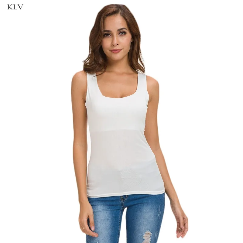 2018 Summer Sexy Low-cut Basic Shirt Tank Top Sleeveless Camisole Tops Vest TopSolid Color Top Elegant Slim Shirt Tops