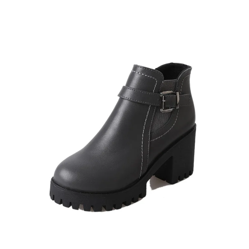 

2018 autumn and winter new British style high heel platform waterproof platform women's booties gray 0216