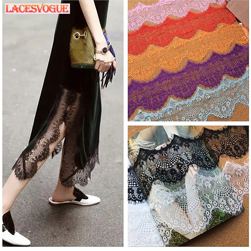 

30meters/lot 8cm White pink Eyelash Lace trim embroidered Lace fabric Sewing Lace underwear Lace ribbon for needlework LAVO321
