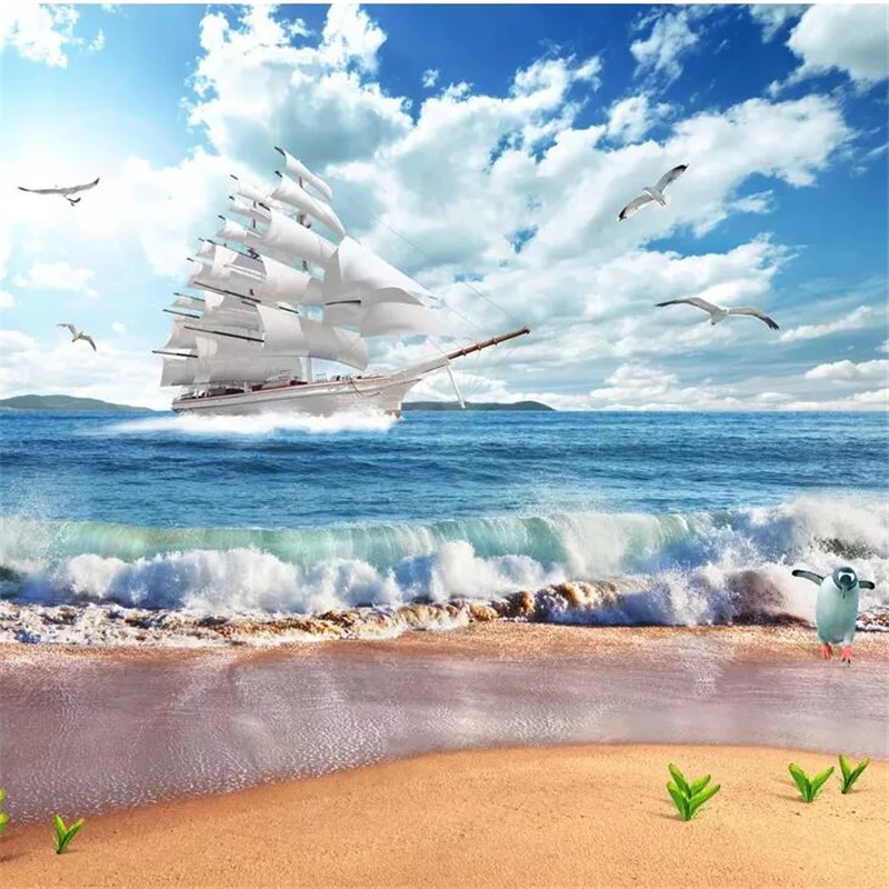 

Wellyu Ультра HD Гладкий парусный пейзаж Морской пейзаж 3D спрей Фотообои