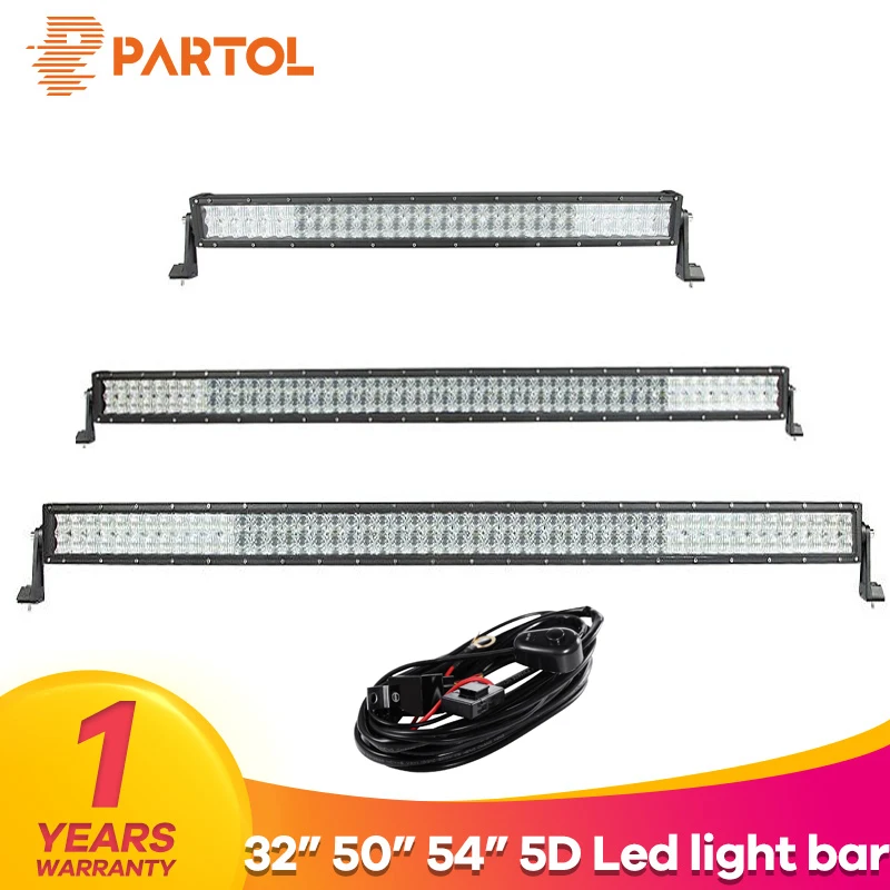 

Partol 5D 32" 50" 54" Dual- Row Straight LED Light Bars Combo Beam lightlamps Offroad Work Light For 4WD 4x4 Camper ATV 6000K
