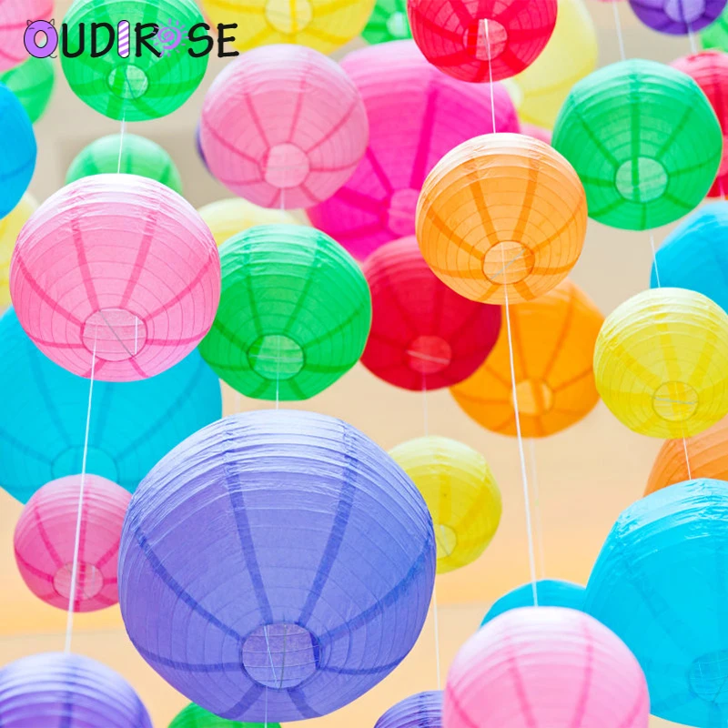 

OUDIROSE 4/6/8/10/12/16inch Round Paper Lanterns Birthday Wedding Decoration Gift Craft DIY Hanging Ball Party Holiday Supplies