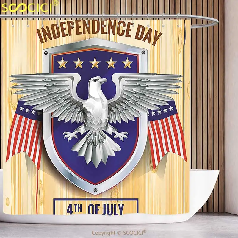 

Unique Shower Curtain 4th of July Decor Celebration Party Place for Annual National Happy States Artsy Image Red Petrol Blue