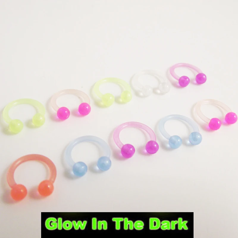 

5Pieces Glow In The Dark Soft Bioplastic Hoop Rings Eyebrow Tragus Earring Nose Ring Closure Nipple Body Piercing Jewelry
