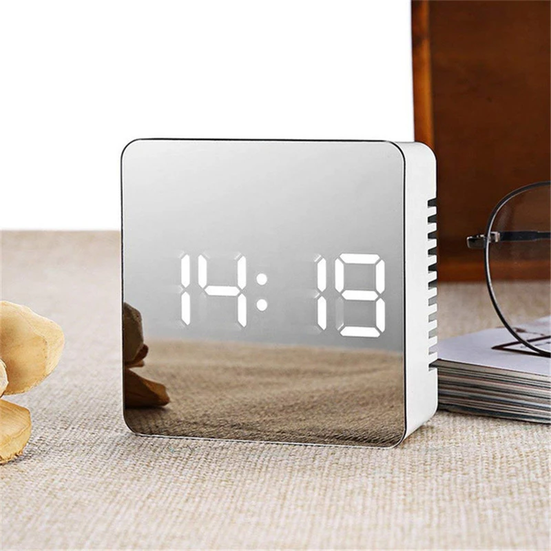 Digital Large LED Display Alarm Clock Make-Up Mirror USB Powered Home Decor