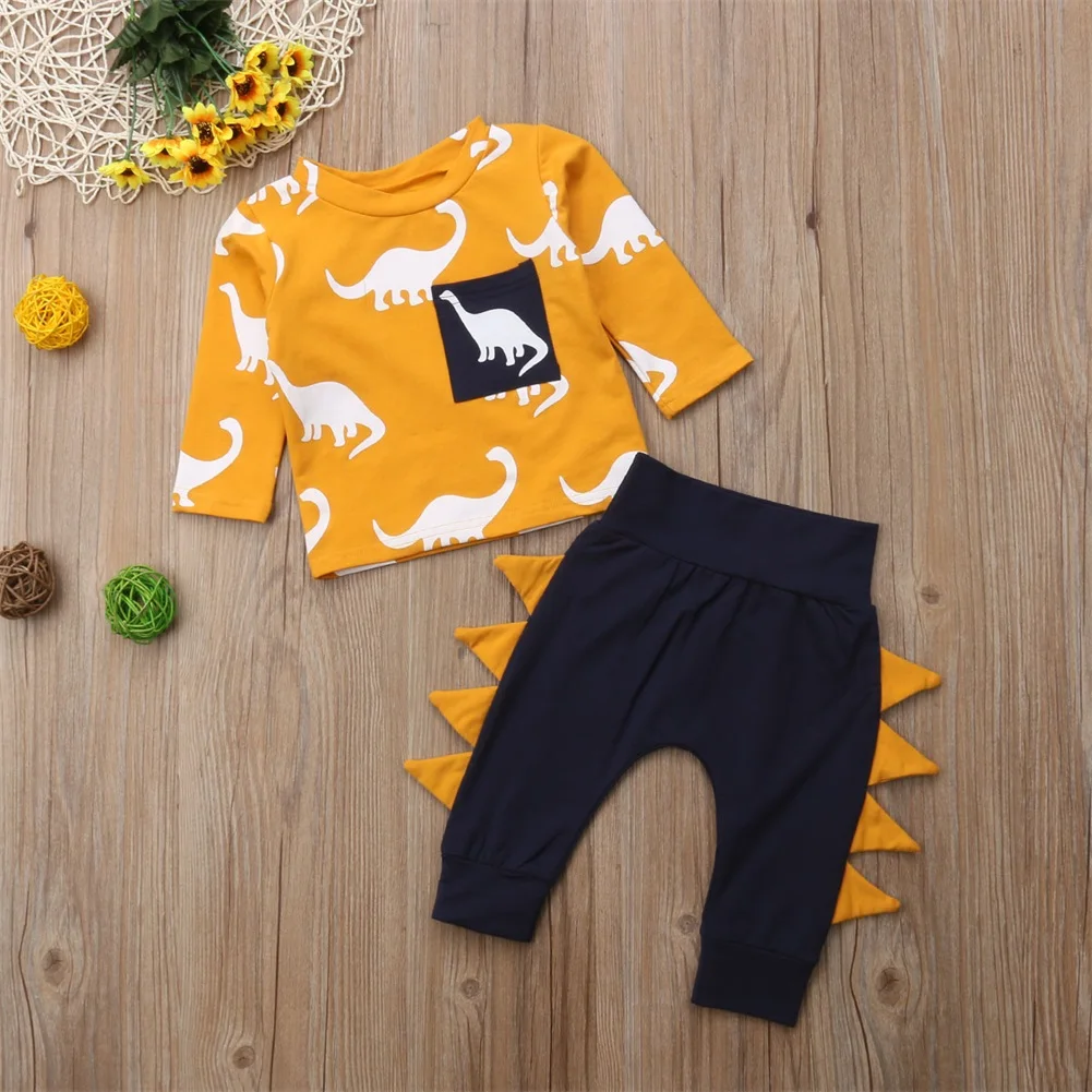 Креативный осенний комплект одежды с динозавром для новорожденных мальчиков и девочек, топы с принтом в виде животного, штаны, комплект одежды для детей, осенне-зимняя одежда