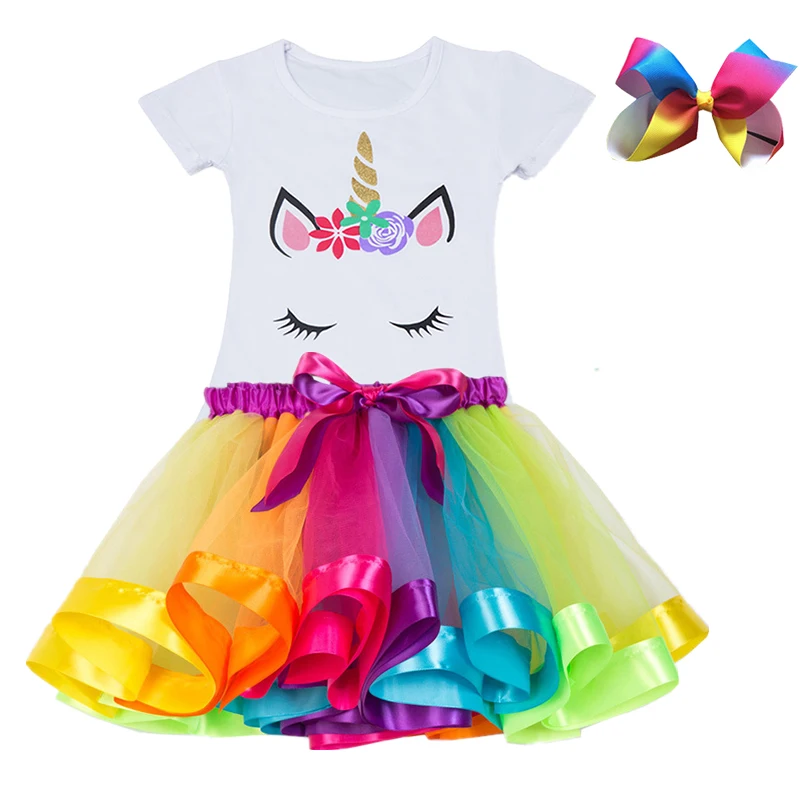 Комплекты одежды с единорогом; одежда для маленьких девочек; коллекция года; Летние вечерние разноцветные платья-пачки принцессы с единорогом; Детские бальные платья на день рождения