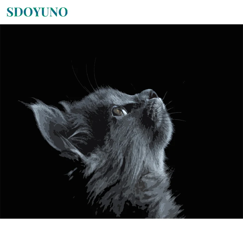 

SDOYUNO Framed Painting By Numbers Cat Animals Wall Art DIY Home Decor Paint By Numbers Canvas Painting For Gift