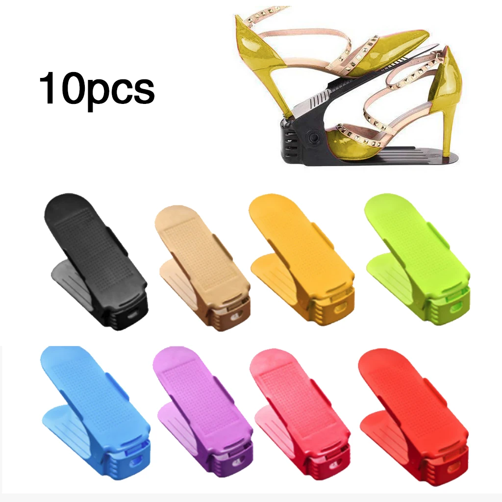 

10pcs Colorful Adjustable Shoe Organizer Modern Double Shoes Rack Shoebox Storage Space Saver Shoes Stand Shelf For Living Room
