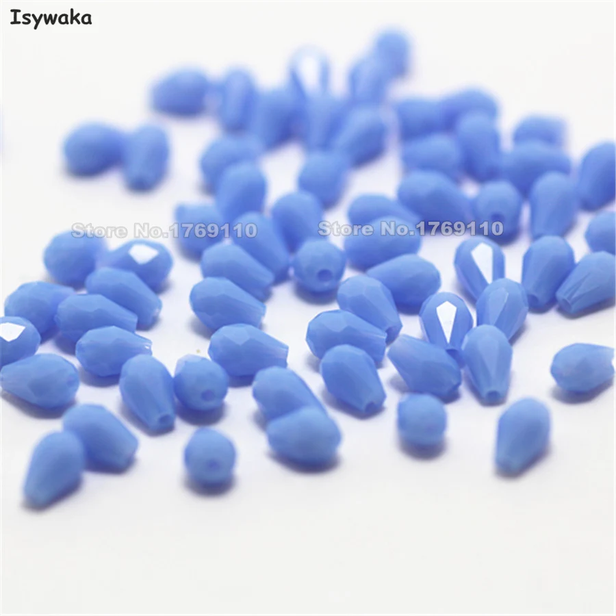 

Isywaka 100pcs Non-hyaline Light Blue Color Teardrop Beads Austria Crystal Bead Waterdrop Beads Loose Spacer Bead ,3x5mm