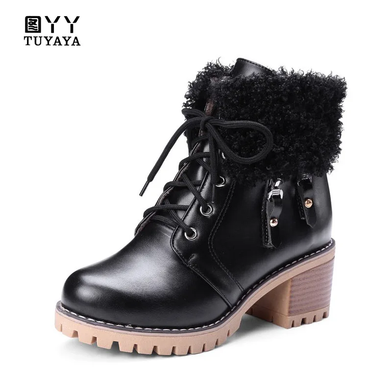 

2019 Fashion Zipper Motocycle Booties Women Boots with Fur Female Womens Ankle Boots Square Heel Martin Boots Autumn Shoes
