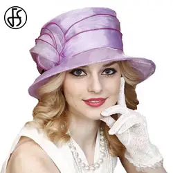 FS французский Стиль фиолетовые элегантные Для женщин широкими полями Цветок Fedora Кентукки шляпа котелок Летняя женская обувь на плоской