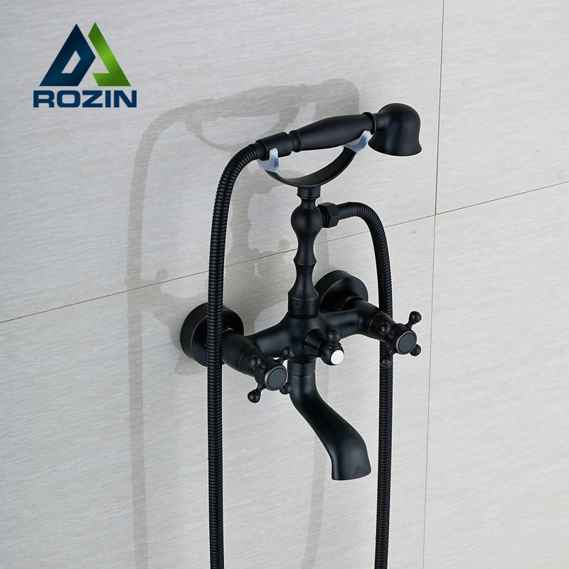 

Telephone Style Bathroom Tub Faucet Black Bronze Bathtub Filler Wall Mounted With Handshower Swive Tub Spout Shower Mixer Tap