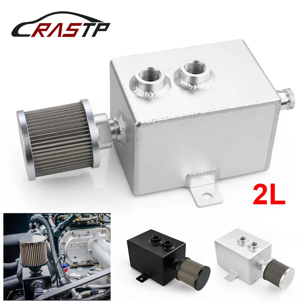 

RASTP-2L Universal Car Aluminum Oil Catch Tank Silver Black Fuel Tanks With Breather & Filter Drain Tap 2LT Baffled RS-OCC010