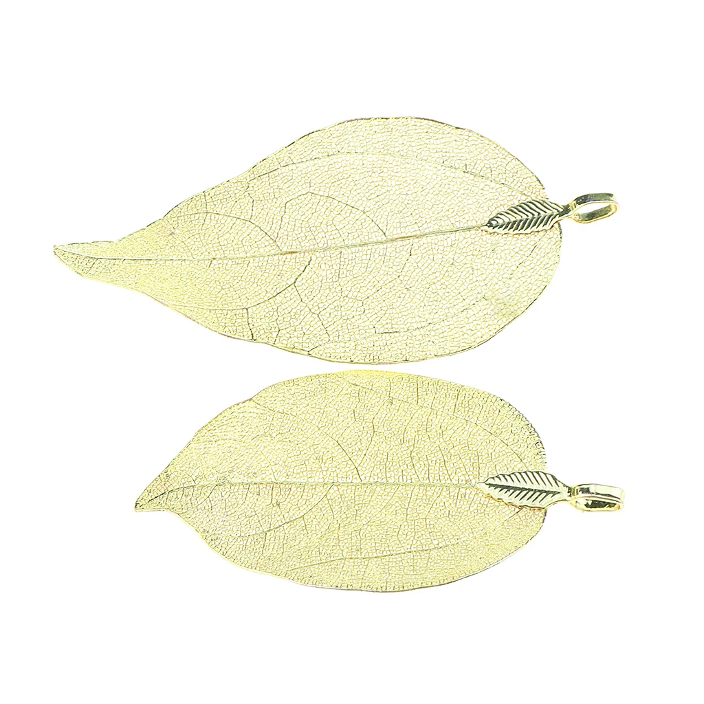 2 Pieces Electroplated Copper Natural Filigree Leaf Charms DIY Pendant Crafts for Necklace Earring Dangle Jewelry