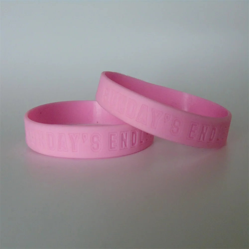 

50PCS/Lot high Quality 1/2inch engrave sunday's endless rubber silicone wristbands for gifts p16091301