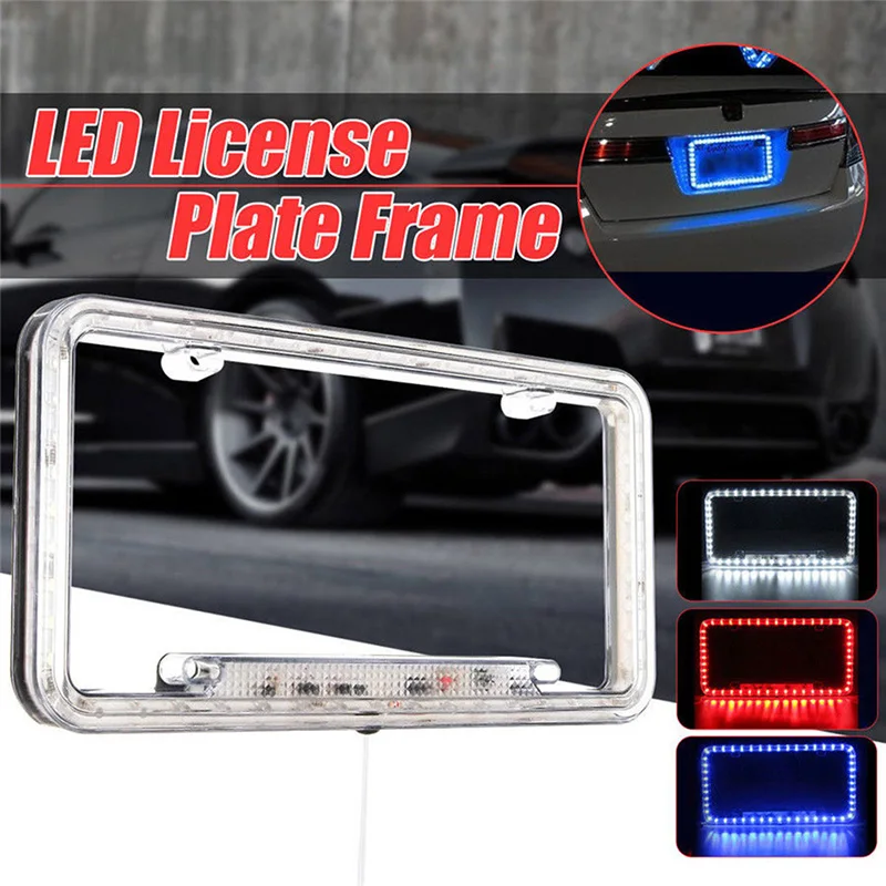 Universal 12V White Red Blue Green 54 LED Light Car Front Rear Number License Plate Frame Cover