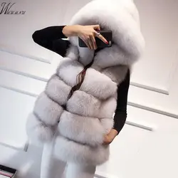 Модные из искусственного меха с капюшоном жилетка Уличная одежда жилет куртка 2018 зимние милые Жилет из искусственного меха женские