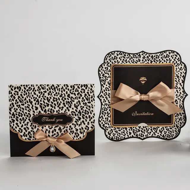 50sets Leopard Print Wedding Invitations Cards Engagement Gatefold 50sets Leopard Print Wedding Invitations Cards Engagement Gatefold Invites Favors W Ribbon Bow Rhinestone