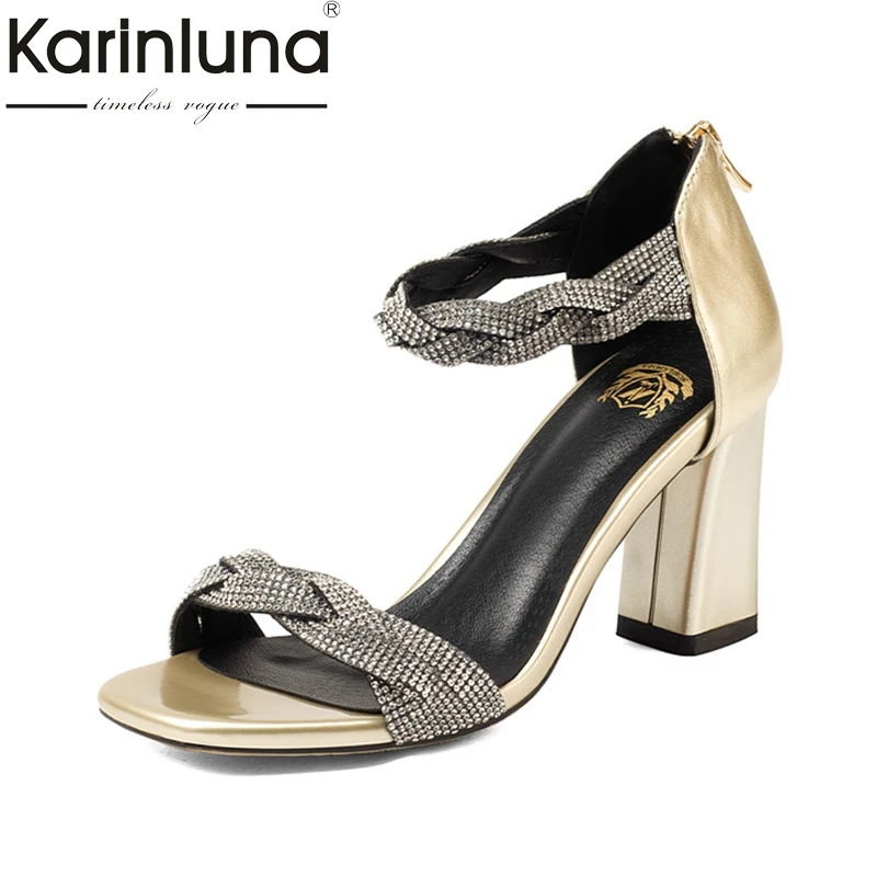 

KarinLuna Women's Fashion Rhinestone Belt Ankle Strap Square High Heel Summer Shoes Woman Open Toe Platform Sandals Size 33-40