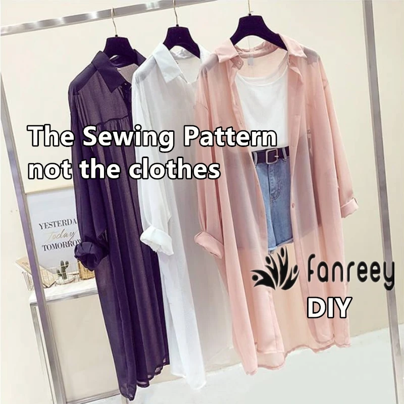 

Ladies' Summer Long Thin Chiffon Sunscreen Cardigan Sewing Pattern Template Cutting drawing Clothing DIY WW-W993
