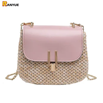 

saddle bag woman purse ladies straw+leather handbags brand design mini chain shoulder crossbody bags for women messenger bolsas