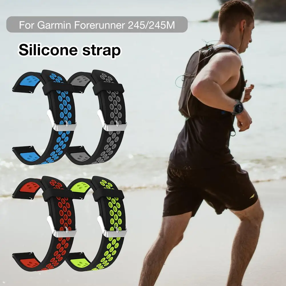 

Silicone Replacement Strap Two-Color Watch Band Wristband With Pin Buckle For Garmin Forerunner 245 245M Watch Smart Accessories