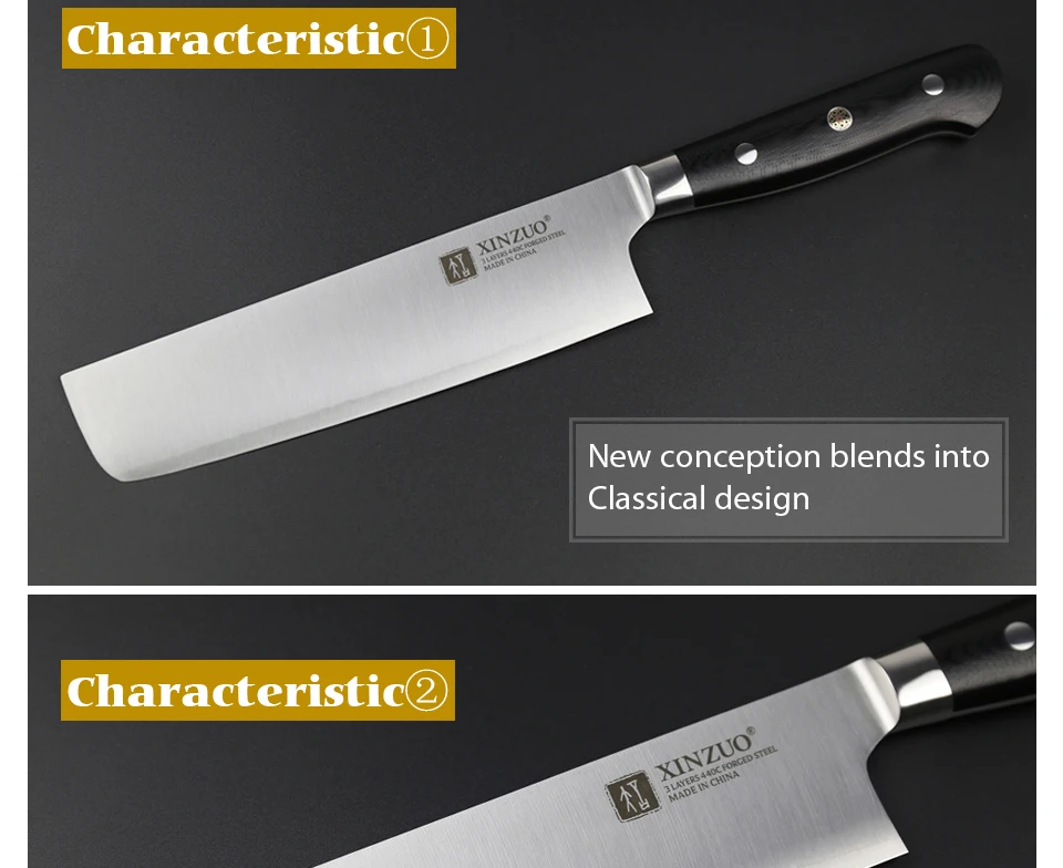 XINZUO 7 ''ножи накири 3 слоя 440C Core Плакированные стальные китайские кухонные ножи из нержавеющей стали нож для овощей G10 Ручка