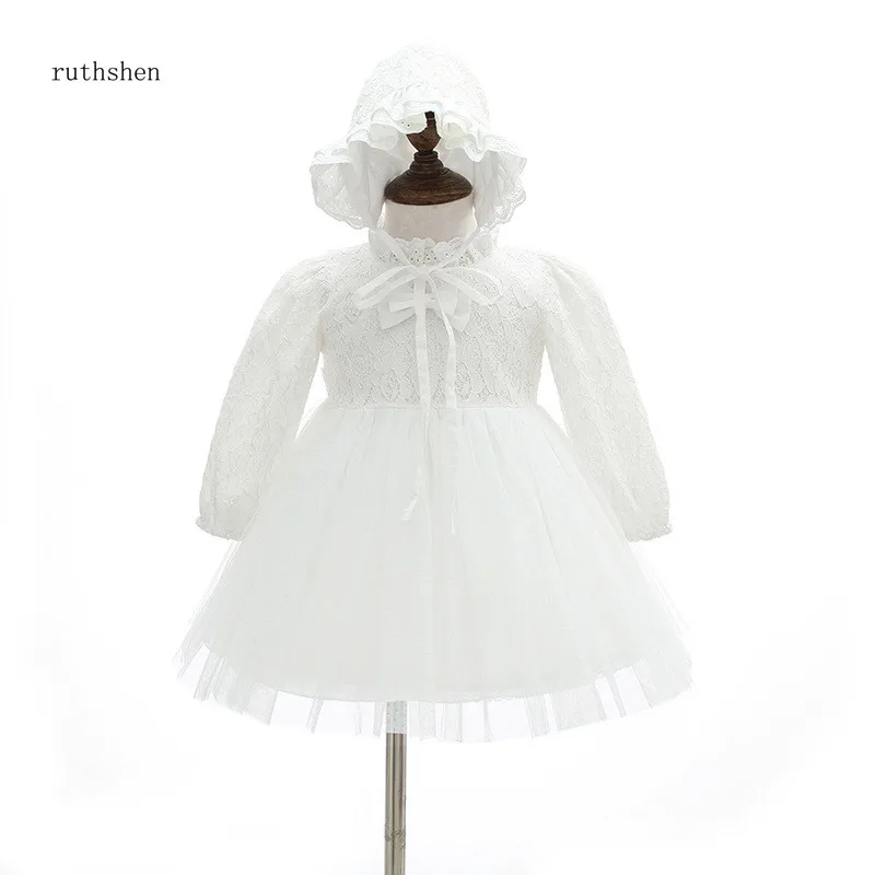 

ruthshen High Neck Lace Flower Girl Dresses Princess Tulle Long Sleeves Vestido De Daminha Kids Pageant Holy Communion Dresses